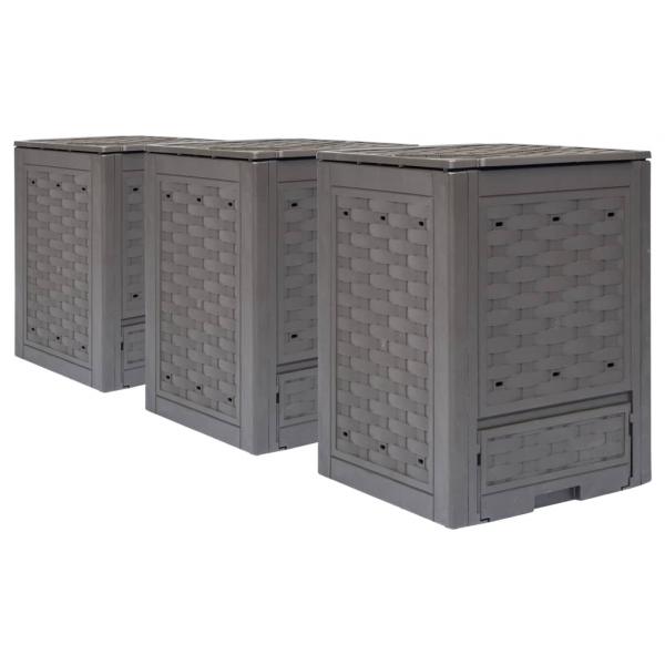 ARDEBO.de - Gartenkomposter 3 Stk. Braun 60x60x83cm 900 L Kunststoff Rattan