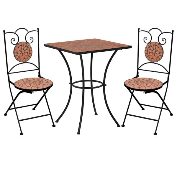 3-tlg. Bistro-Set Mosaik Keramik Terrakotta 