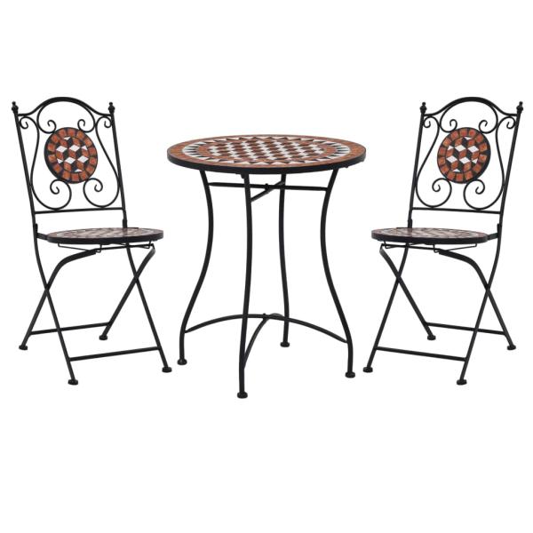 3-tlg. Bistro-Set Mosaik Keramik Terrakotta  