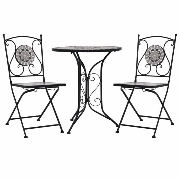 ARDEBO.de - 3-tlg. Bistro-Set Mosaik Keramik Grau
