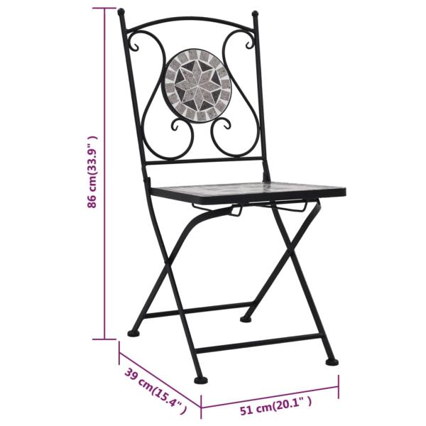 3-tlg. Bistro-Set Mosaik Keramik Grau