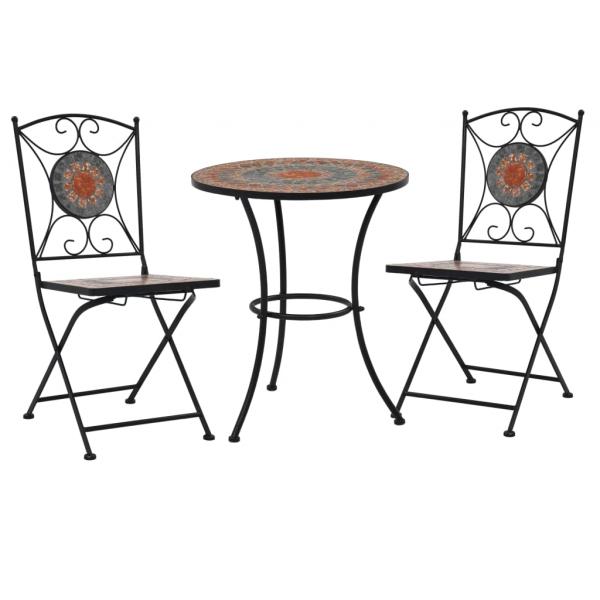 ARDEBO.de - 3-tlg. Bistro-Set Mosaik Keramik Orange / Grau 