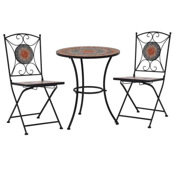 3-tlg. Bistro-Set Mosaik Keramik Orange / Grau 
