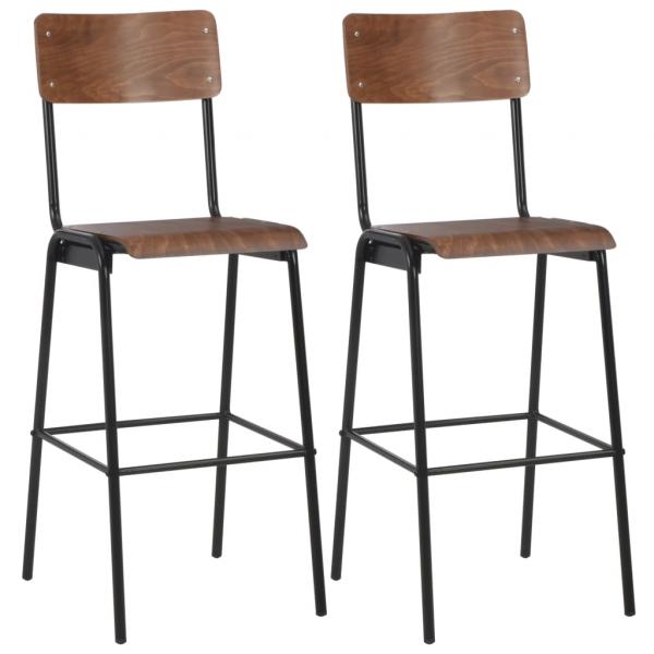 ARDEBO.de - Barhocker 2 Stk. Braun Massives Sperrholz Stahl