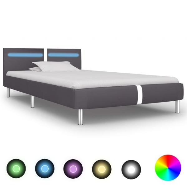 ARDEBO.de - Bettgestell mit LED Grau Kunstleder 90x200 cm