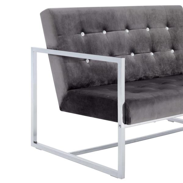 2-Sitzer-Sofa mit Armlehnen Dunkelgrau Chrom und Samt  