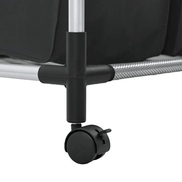 Wäschekorb mit 3 Taschen Schwarz Stahl 