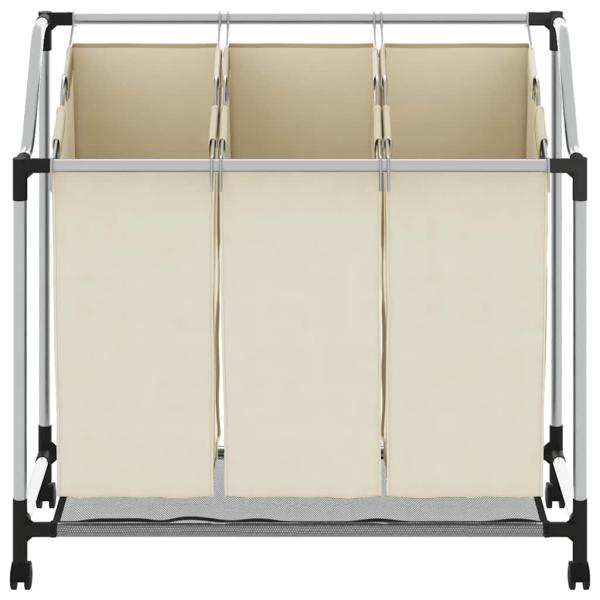 Wäschekorb mit 3 Taschen Creme Stahl 