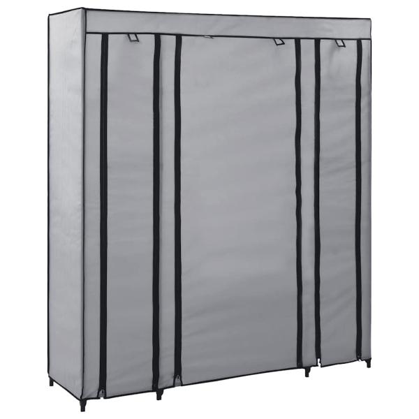 Stoffschrank mit Fächern Kleiderstangen Grau 150x45x176cm