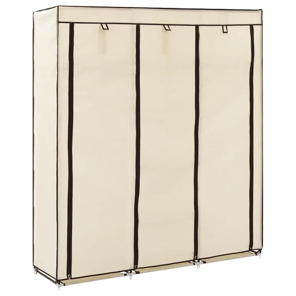 Kleiderschrank mit Fächern und Stangen Creme 150x45x175cm Stoff
