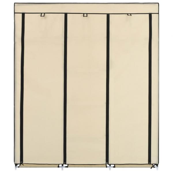 Kleiderschrank mit Fächern und Stangen Creme 150x45x175cm Stoff