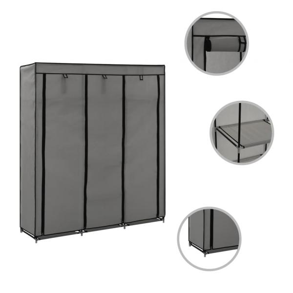 Kleiderschrank mit Fächern und Stangen Grau 150x45x175cm Stoff