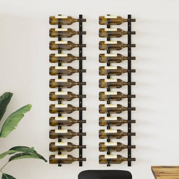 Wand-Weinregale für 12 Flaschen 2 Stk. Schwarz Eisen