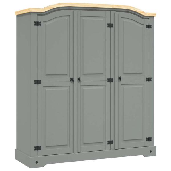 Kleiderschrank Mexiko-Stil Kiefernholz 3 Türen Grau