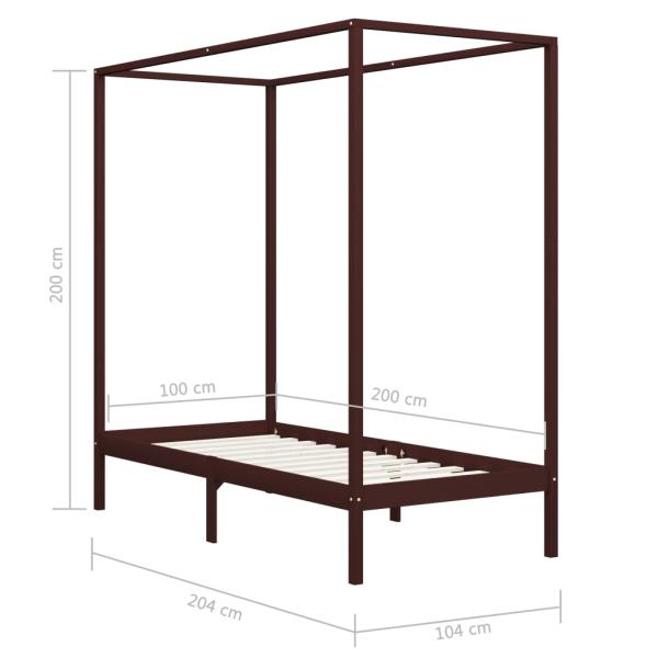 Himmelbett-Gestell Dunkelbraun Massivholz Kiefer 100 x 200 cm