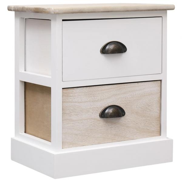 Nachttische 2 Stk. Weiß und Natur 38×28×45 cm Paulownia-Holz