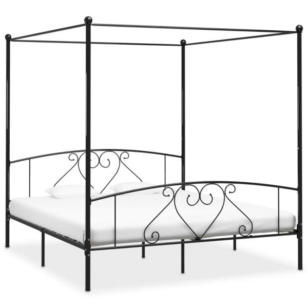 ARDEBO.de - Himmelbett-Gestell Schwarz Metall 200 x 200 cm 