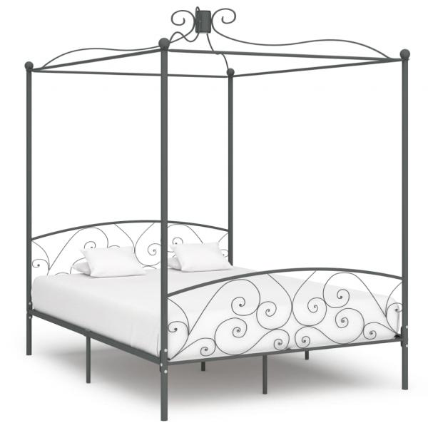 ARDEBO.de - Himmelbett-Gestell Grau Metall 160 x 200 cm