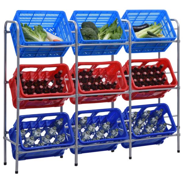 ARDEBO.de - Kistenregal für 9 Kisten Silbern 145x33x116 cm Stahl