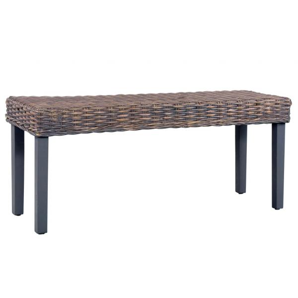 ARDEBO.de - Sitzbank 110 cm Grau Natur Kubu-Rattan und Massivholz Mango