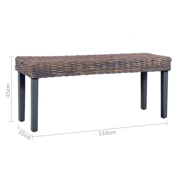 Sitzbank 110 cm Grau Natur Kubu-Rattan und Massivholz Mango