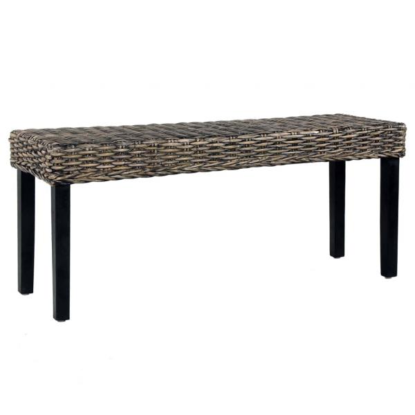 ARDEBO.de - Sitzbank 110 cm Schwarz Natur Kubu-Rattan und Massivholz Mango