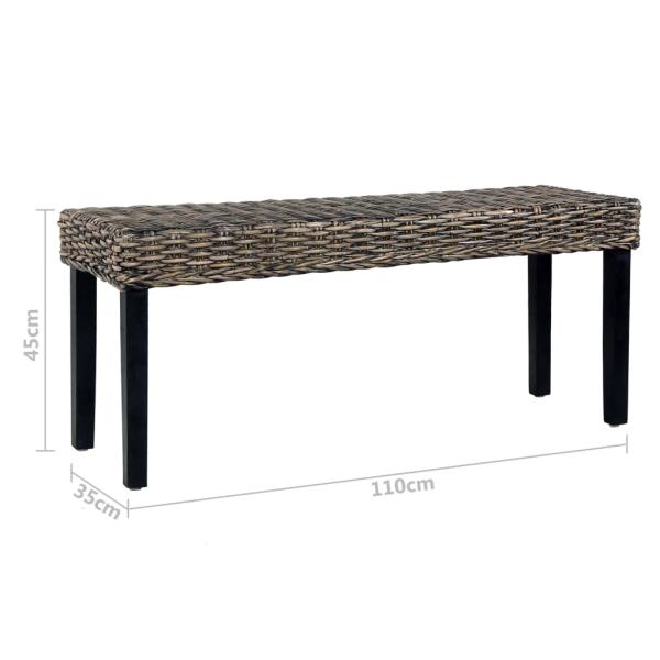Sitzbank 110 cm Schwarz Natur Kubu-Rattan und Massivholz Mango