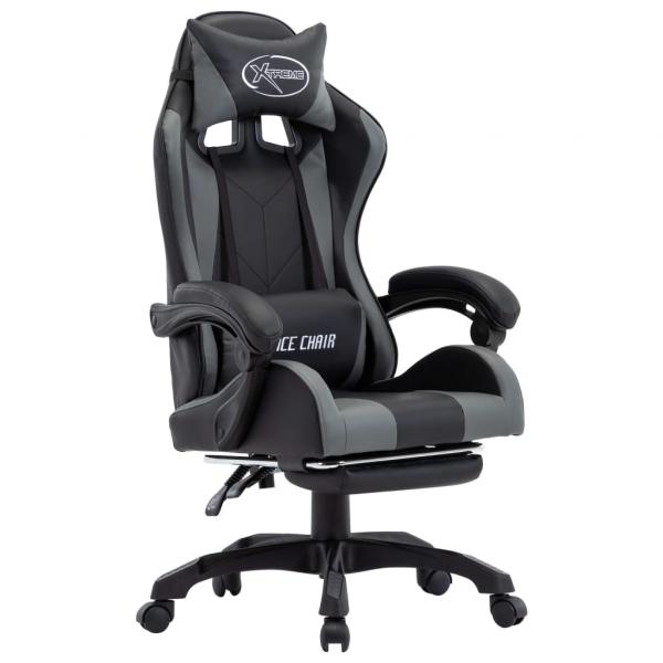 ARDEBO.de - Gaming-Stuhl mit Fußstütze Grau und Schwarz Kunstleder 
