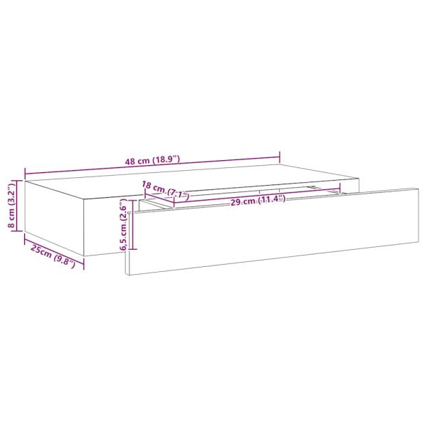 Schweberegal mit Schublade Schwarz 48x25x8 cm