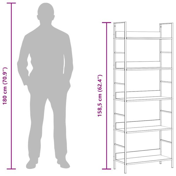 Bücherregal 5 Regalböden Schwarz 60x27,6x158,5 cm Holzwerkstoff