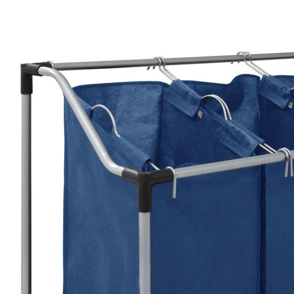 Wäschesortierer mit 3 Taschen Blau Stahl 