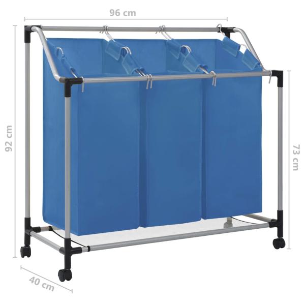 Wäschesortierer mit 3 Taschen Blau Stahl 