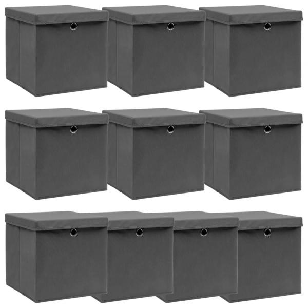 ARDEBO.de - Aufbewahrungsboxen mit Deckeln 10 Stk. Grau 32x32x32 cm Stoff
