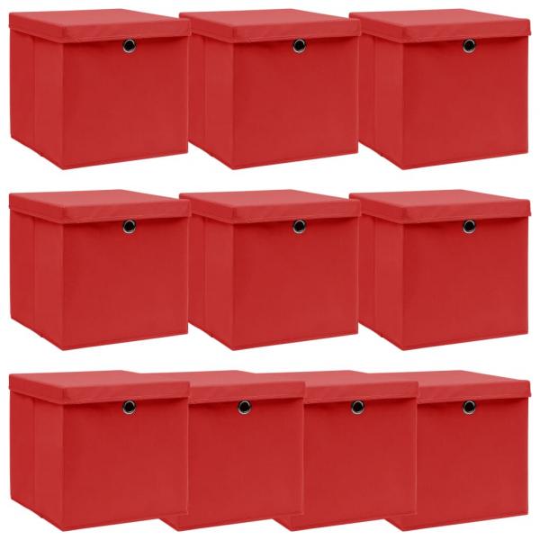 ARDEBO.de - Aufbewahrungsboxen mit Deckeln 10 Stk. Rot 32x32x32 cm Stoff