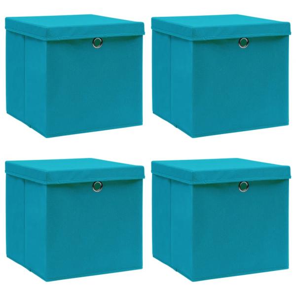 ARDEBO.de -  Aufbewahrungsboxen mit Deckeln 4 Stk. Babyblau 32x32x32cm Stoff
