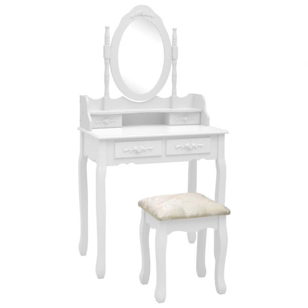 ARDEBO.de - Schminktisch-Set mit Hocker Weiß 75x69x140cm Paulownia-Holz 