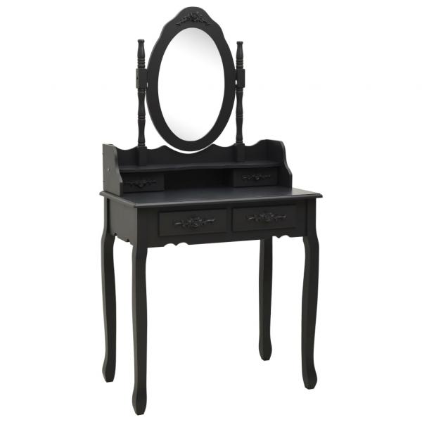Schminktisch-Set mit Hocker Schwarz 75x69x140cm Paulownia-Holz 
