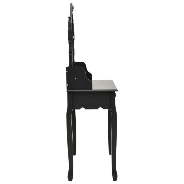 Schminktisch-Set mit Hocker Schwarz 75x69x140cm Paulownia-Holz 