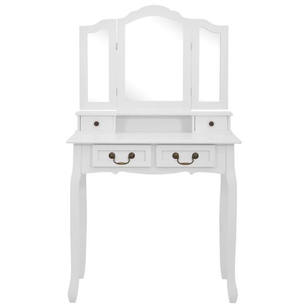 Schminktisch-Set mit Hocker Weiß 80x69x141cm Paulowniaholz 