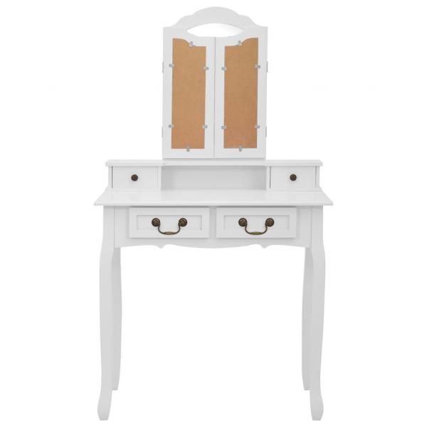 Schminktisch-Set mit Hocker Weiß 80x69x141cm Paulowniaholz 