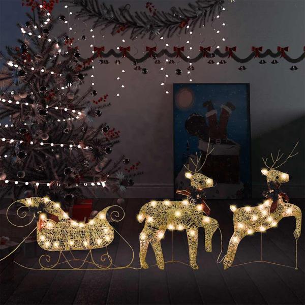 Weihnachtsdeko Rentier & Schlitten 60 LEDs Outdoor Golden 