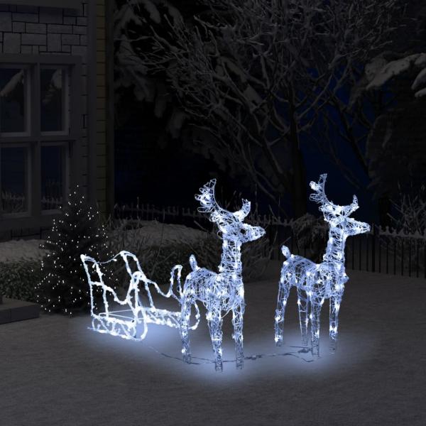 ARDEBO.de - Rentiere & Schlitten Weihnachtsdekoration 160 LEDs 130 cm Acryl