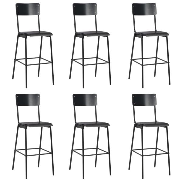 Barhocker 6 Stk. Schwarz Massives Sperrholz Stahl