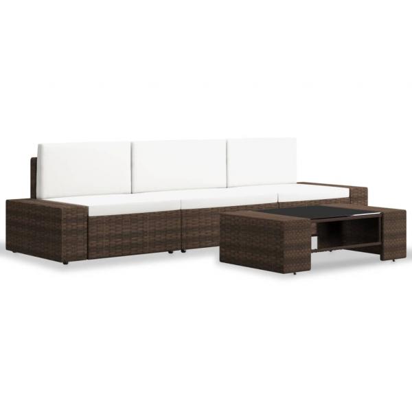4-tlg. Garten-Lounge-Set Poly Rattan Braun