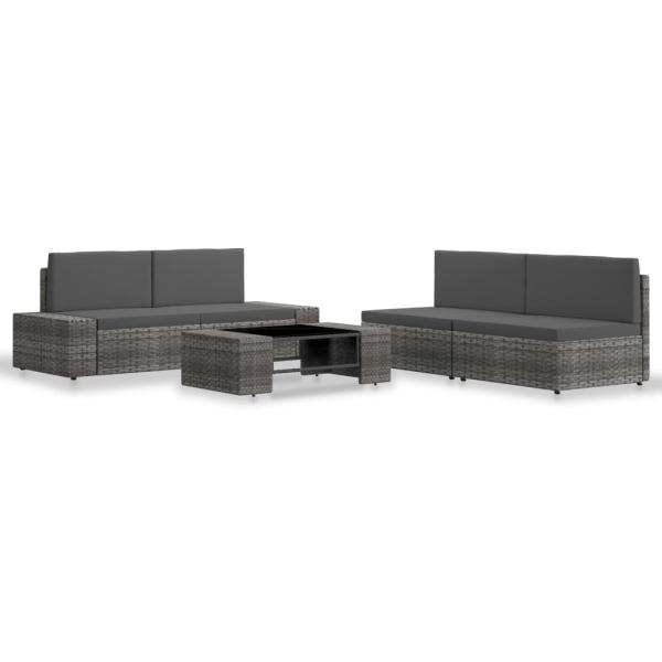 5-tlg. Garten-Lounge-Set Poly Rattan Grau