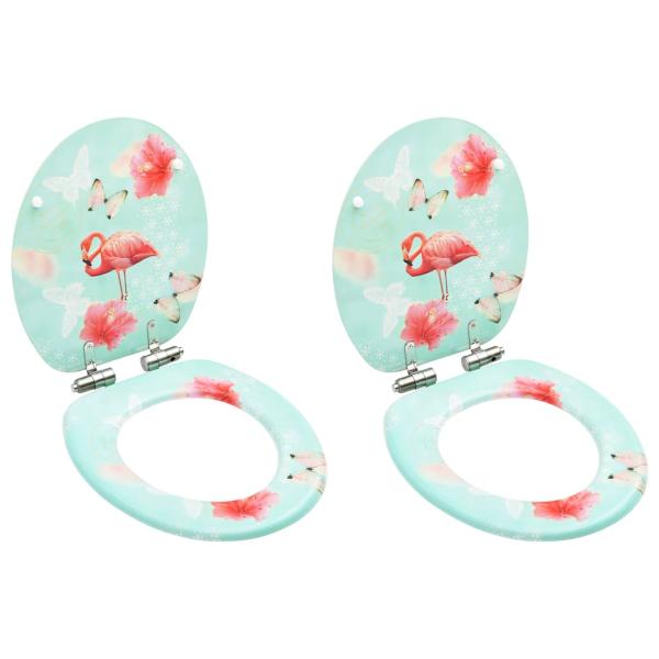 Toilettensitze Soft-Close-Deckel 2 Stk. MDF Flamingo-Design 
