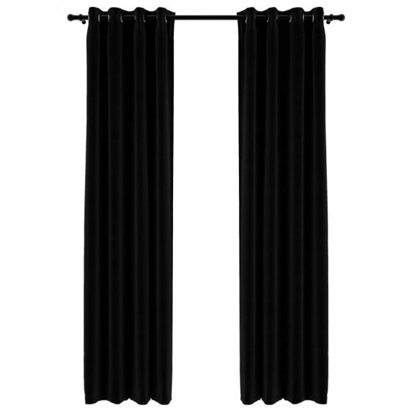 Verdunkelungsvorhänge Ösen Leinenoptik 2 Stk. Schwarz 140x245cm