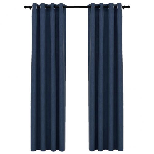 Verdunkelungsvorhänge Ösen Leinenoptik 2 Stk. Blau 140x245 cm
