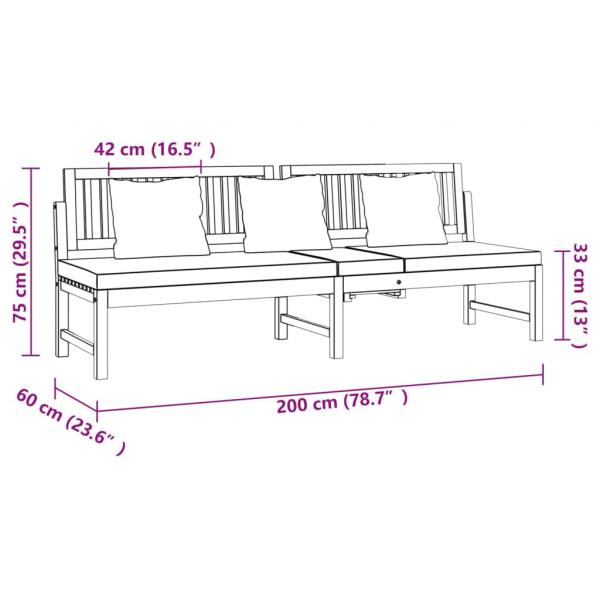 Tagesbett mit Cremeweißen Kissen 200x60x75 cm Massivholz Akazie 