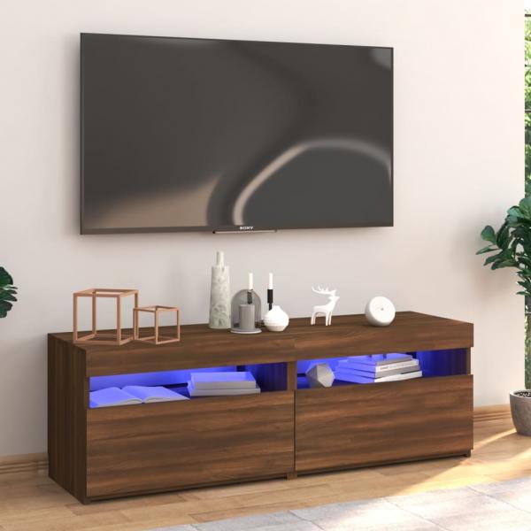 ARDEBO.de - TV-Schrank mit LED-Leuchten Braun Eichen-Optik 120x35x40 cm